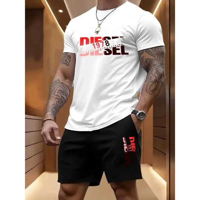 Summer men's casual two-piece set round-neck short-sleeved T-shirt and sports shorts for outdoor activities