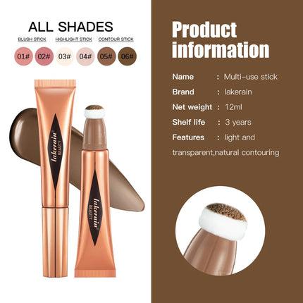 Multifunctional Makeup Pen Liquid Blush Bronzer Contouring Highlighter Pearlescent Fine Flash Sponge Tip Beauty Cosmetics Stick