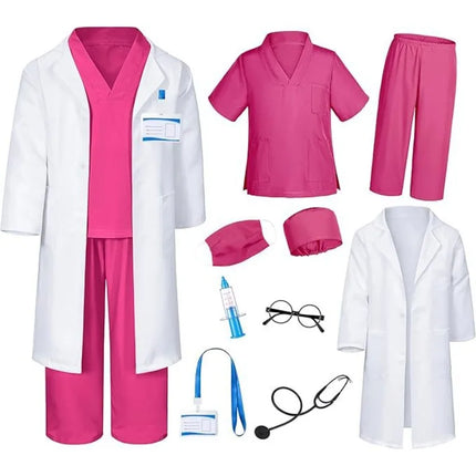 Children Doctor Nurse Cosplay Professional Role-playing Costumes Surgical Gown White Coat with Top Accessories for Boys Girls