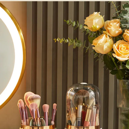 Luxury Light Makeup Brush Holder Dustproof Rotating Cup Organizer for Lipstick Eyebrow Pencil - Elegant Storage Solution