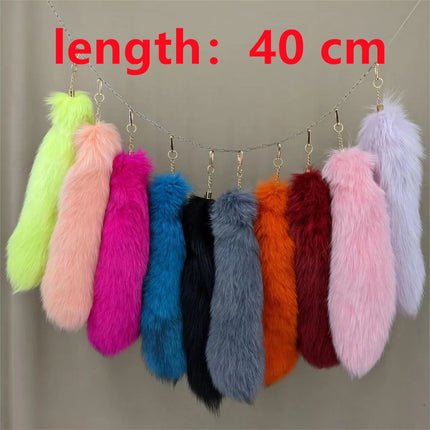 natural fox fur tail keychain furry 2024 chic y2k  beautiful accessory length 40 cm Car Keychains For Women