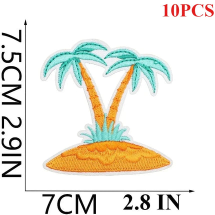 10PCS Couple BULK Vacation Embroidery Cloth Sticker Summer Beach Patch Clothes Decoration Swimming Ring Beach Ball Computer
