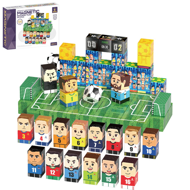 Soccer Magnetic Building Blocks Set Creative DIY Football Player Magnetic Cubes Educational STEM Sensory Toy For Kids Boys Gift