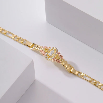 Exquisite Virgin Mary Bracelet 14K Gold Plated Zircon Inlay Catholic Gift Fashion Religious Jewelry Baptism Prayer Bracelets