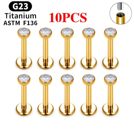10/50PCS G23 Ttianium Piercing Labret Lip Stud Ring CZ 16G Internal Thread Stud Earring Ear Tragus Cartilage Helix Daith Jewelry
