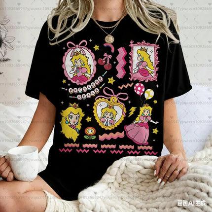 2026 Short Sleeve Tee Mario Princess Peach Girly Tee, Men Woman T-Shirts Gifts For Boyfriend Summer Tops Men Women T-Shirt