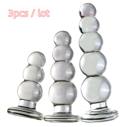 VaHppy Transparent Glass Anal Plug Dilation Training 3/4/5 Beads Diameter 3.5-4.5cm 10-18cm Masturbator for Women Girls Chassis
