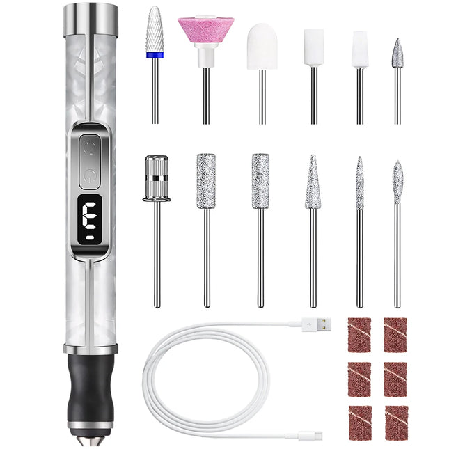 Professional Electric Nail Drill File - 3 Modes, Display & 12 Drills, Portable Manicure Pedicure Polishing Grinding Machine Kit
