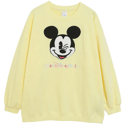 Disney World Disneyland Embroidery Sweatshirt Women Casual Fleece Jumper Mickey Daisy Duck Cartoon Loose Pullover Top O Neck