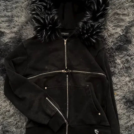 West Coast Street Dark Gothic Vintage Retro Casual Fluffy Hat Warm Hoodie Coat Unisex Hoodie Y2K