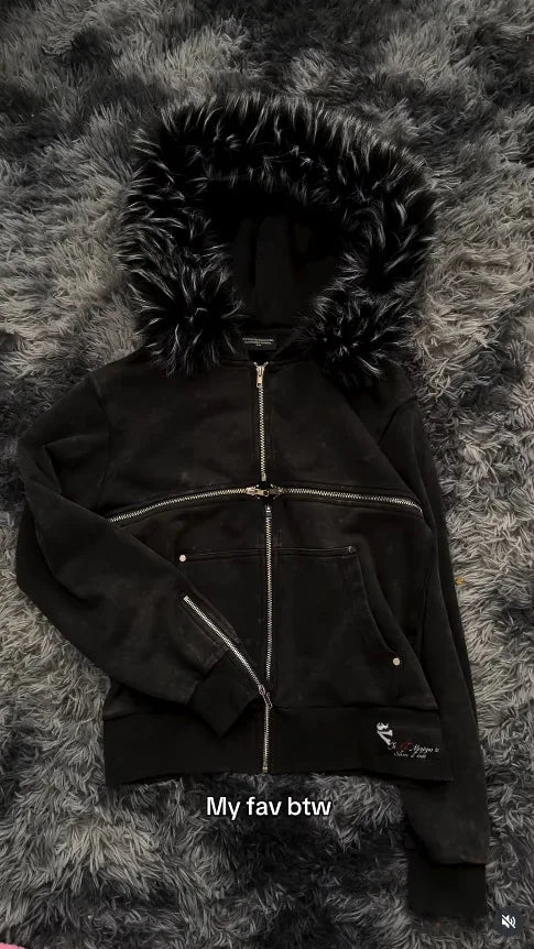 West Coast Street Dark Gothic Vintage Retro Casual Fluffy Hat Warm Hoodie Coat Unisex Hoodie Y2K