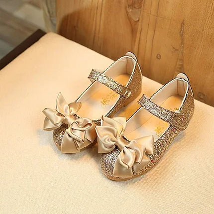Girls Leather Shoes for Toddlers Kids Big Children Flats Glitter with Bow-knot Princess Sweet Bling Dress Shoes for Dance Party