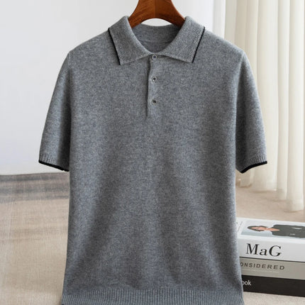 100% Merino Wool T-shirt Men's POLO Collar Short Sleeve Pullover 2025 Spring/Autumn New Fashion Knit Business Casual Sweater Tee