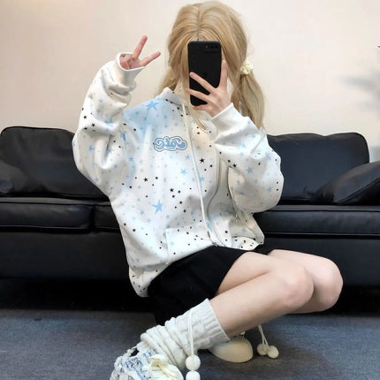 Y2k American Vintage Sweatshirts Streetwear New Spring Fashion Print Hooded Women Harajuku New Sweet Loose Casual 2000s Jacket