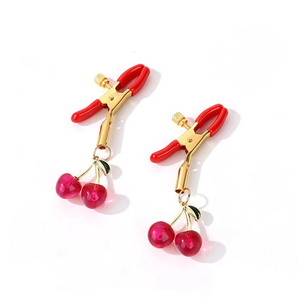 1 Pair Cute Cherry Nipple Clamps Adjustable Screw Tension Silicone Sleeves BDSM Bondage Fetish Gear Adult Sex Toy for Women