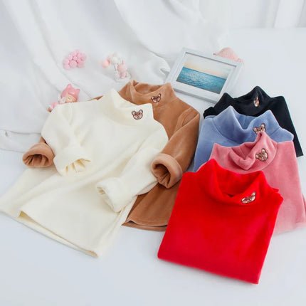 Warm Base, Autumn and Winter with Fleece, Children's Long Sleeved Fleece Thickened Shirt, Men's and Women's High Neck Top