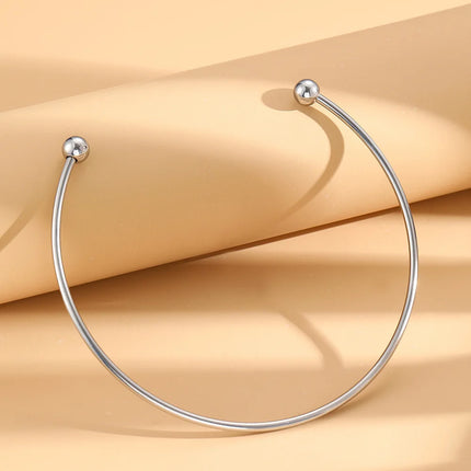 Stainless Steel Solid Ball Necklace for Women Punk Silver Color Adjustable Opening Necklace Bracelet Jewelry Accessories Gift