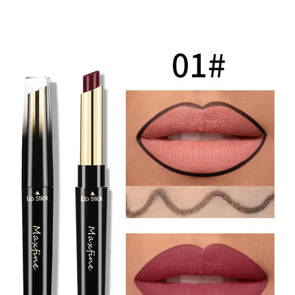 2 In 1 Lipstick lipliner Matte Highly Pigmented Waterproof Long Lasting Non stick Cup Lip Makeup