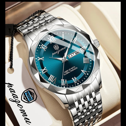 PAAZOMU Sport Original Men Clock Quartz Date Week Luxury Man Wristwatch Waterproof Luminous Stainless Steel Men's Watches Reloj