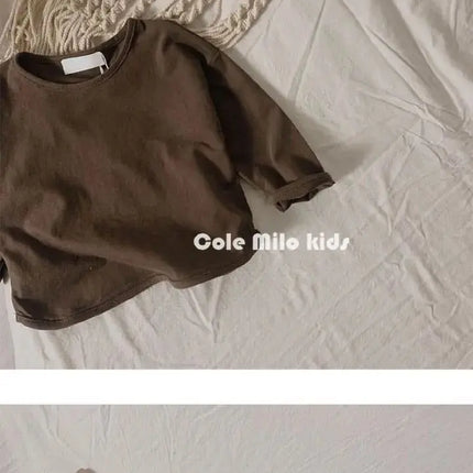 Autumn Winter Boy Girl Children's Solid Long-Sleeved Bottoming Shirt Kid Loose T-shirt Retro Baby Cotton Tops Toddler Casual Tees