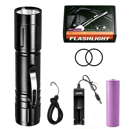 1200LM Fixed Focus LED Flashlight Powerful Spotlight with Pen Clip Headlamp, Outdoor Waterproof Torch Use External 21700 Battery