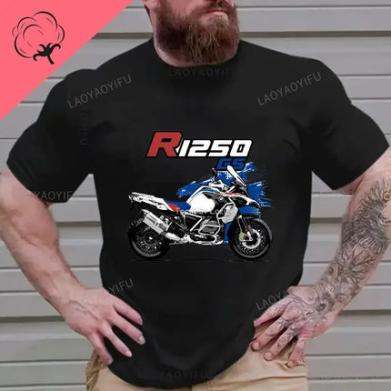 Motorcycle O-Neck Printed T-Shirt Short Sleeve Cotton Tee Case for R1200GS R1250 GS Adventure TShirt Overlander Ride Travel Tops