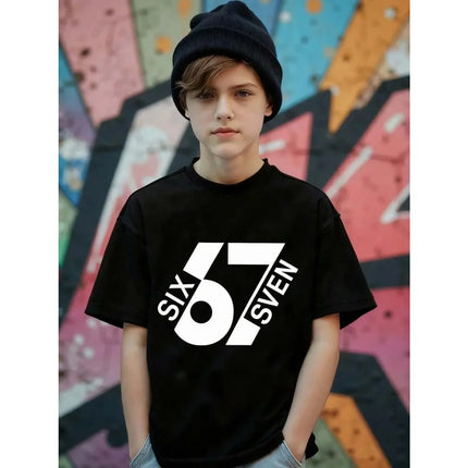 Fashion Funny 67 Six Seven Number Print Summer Comfortable Children's Short Sleeved Shirt Kid Cotton T-shirt Boy Current Tee Top