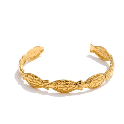 Yhpup Summer Ocean Style Fish Shell Starfish Cuff Open Bracelet Bangle 18K Gold Color PVD Stainless Steel Jewelry Wholesale Gift