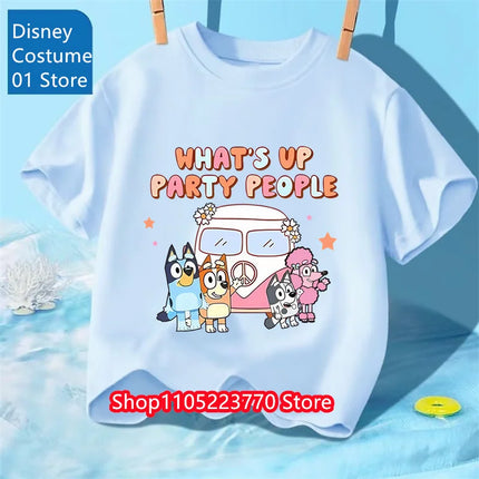 Autumn Winter Bluey Short Sleeve T-Shirt Kids Printed Top Soft Cartoon Tee Comfortable for Boys Girls