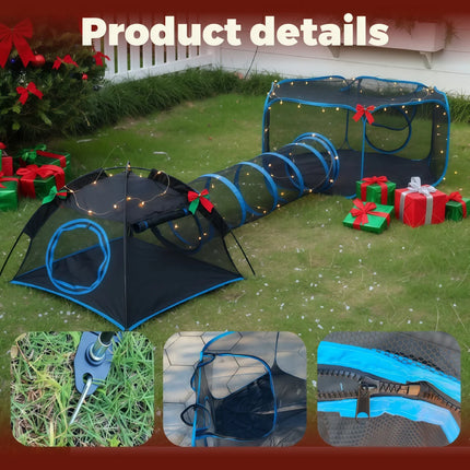 3-in-1 Portable Mesh Pet Fence Playhouse Multi-Animal Cage with Tunnel Indoor Outdoor Easy Setup for Cats And Small Animals