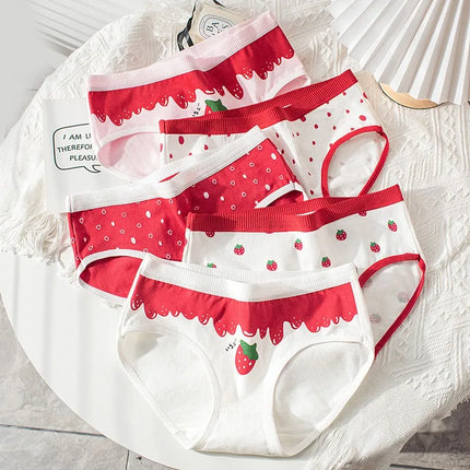 5 PCS Kids Girls Strawberry Print Panties Soft Cotton Antibacterial Briefs For 3-16 Years Children Baby Breathable Underwear