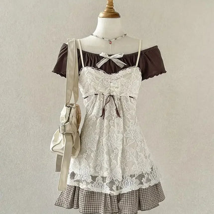 Gothic Retro Sweet Bud Mini Dress Women Harajuku Y2k Strap Dress Y2K Aesthetic Club Party Fashion Outfits