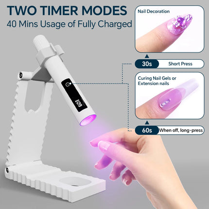 UV Nail Light Handheld Nail Lamp - Timer, Adjustable Stand and LED Indicator, Rechargeable Nail Dryer for Fast Drying, Gel Nails