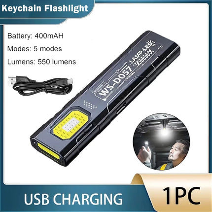 LED Keychain Flashlight Rechargeable 550LM Portable Mini Torch Pocket Lantern Flood Work Light With Magnet For Emergency