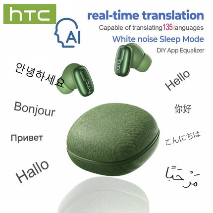 HTC NE75 TWS Bluetooth 6.0 AI Translator HiFi Stereo ENC Noise Cancelling Touch Control Wireless Earphones for Travel Sport