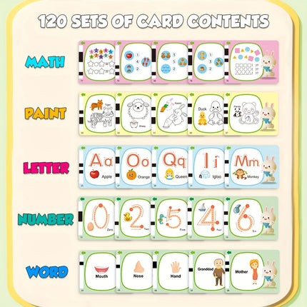 NEW Flash Card Reader with Erasable Drawing LCD and Sound, 120 Double-Sided Cards, Toddlers Early Learning Toy , Birthday Gift