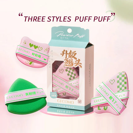 GECOMO Adorable Curved-Head Powder Puff Set — Ultra-Soft, Skin-Friendly, Non-Powder-Caking, Expands When Wet,