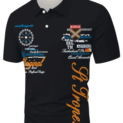 The 2025 summer new men's POLO shirt features a casual fashionable comfortable soft and breathable 3D letter pattern print