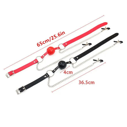 1Pc Erotic Toy PU Leather Mouth Gag Ball Oral Sex With Chain Clip Breast Nipple Clamps Bondage Harness Sex Toys Adult Games