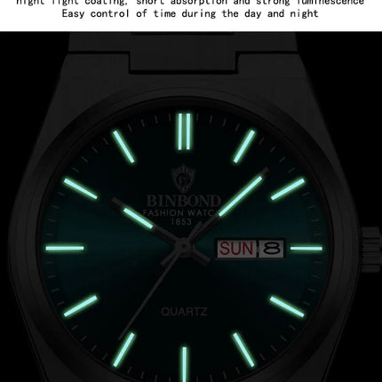 BINBOND  Luxury Men Quartz Watch Waterproof Date Week Luminous Wristwatch Stainless Steel Men's Watches Male Clock Sports Reloj