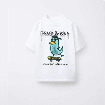Round Neck T-shirt For Boys And Girls Cute Short Sleeve Tops Loose Casual Clothing Kids Summer Clothes Thin Pure Cotton Tees