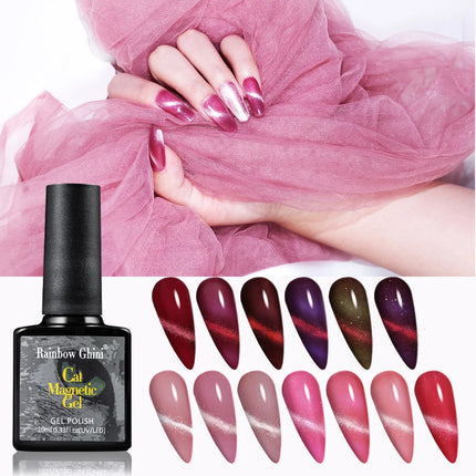 Rainbow Ghini 10ml Ruby Red Color Cat Eye Gel Polish Crimson Burgundy Color Glitter Effect Gel For Autumn/Winter Polish Nail Art