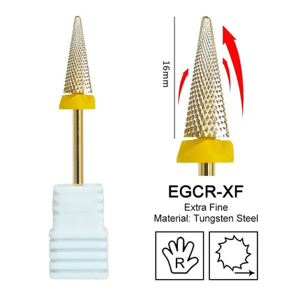 16mm Extra Long Triangle Cone Nail Drill Bits Gold Carbide Milling Cutter Gel Remover Grinding Manicure Tools Accessories 3/32"