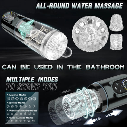 LCD Automatic Sucking Licking Male Masturbator Penis Pump Pocket Pussy Male Masturbation with 14 Powerful Modes Sex Toys for Man