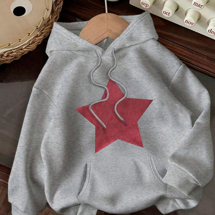 Retro Five Pointed Star Pattern Print 2025 Autumn winter Women's Hoodie Round Neck Long Sleeved Casual Women's Clothing