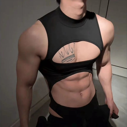Bodysuit Tank Top Gothic Men Sexy Sleeveless Hollow out Backless Erotic Lingerie One-piece Playsuit Clubwear Streetwear