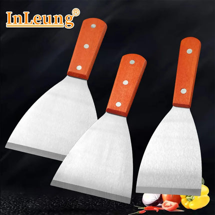 Stainless Steel Oblique Spatula Steak Burger Pancake Pizza Scraper Shovel Wooden Handle Barbecue Utensils Kitchen Cooking Tools