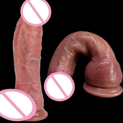 Realistic Curved Simulation Dildo Thick with Strong Suction Realistic G-spot Hands-free Soft Suitable for Men and Women Couples