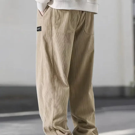 2025 Autumn Winter Men's Casual Pants Striped Corduroy Loose Fashion Cargo Straight Pants Fitness Sports Hip Hop Pants
