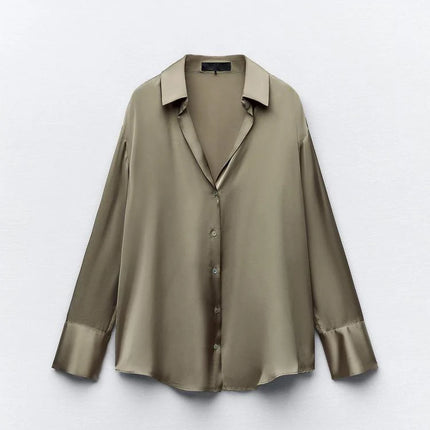 Classic Silk Satin Feel Shirt New Spring Collection Long Sleeve Polyester Fabric Women's Premium Fashion Regular Length